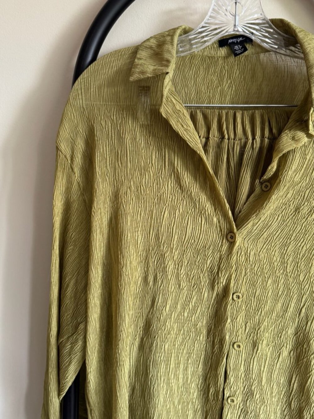 Nasty Gal Sheer Olive Plisse Beach Cover-Up Set Size 4 - Picture 3 of 7